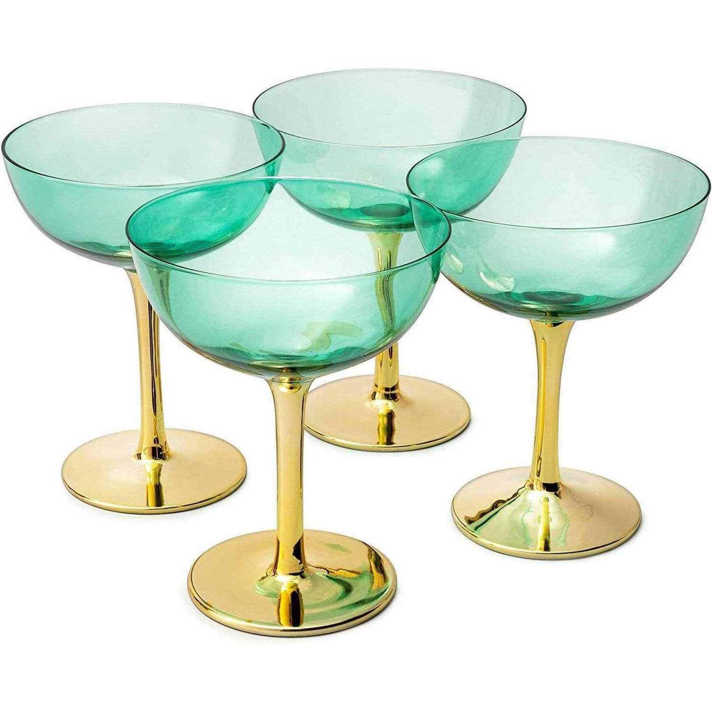 
                  
                    Gold & Green Coupe Art Deco Glasses, Gold | Set of 4 - Curated Home Decor
                  
                