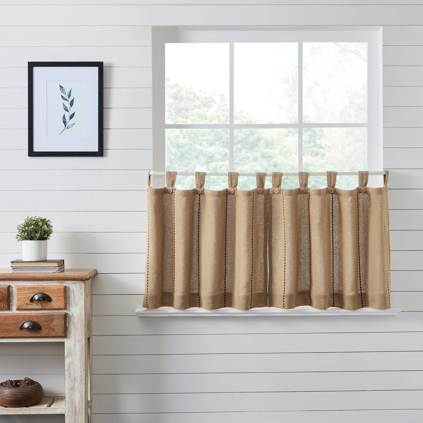 
                  
                    Stitched Burlap Natural Café Tier Curtains – Set of 2, 36"W x 24"L - Curated Home Decor
                  
                