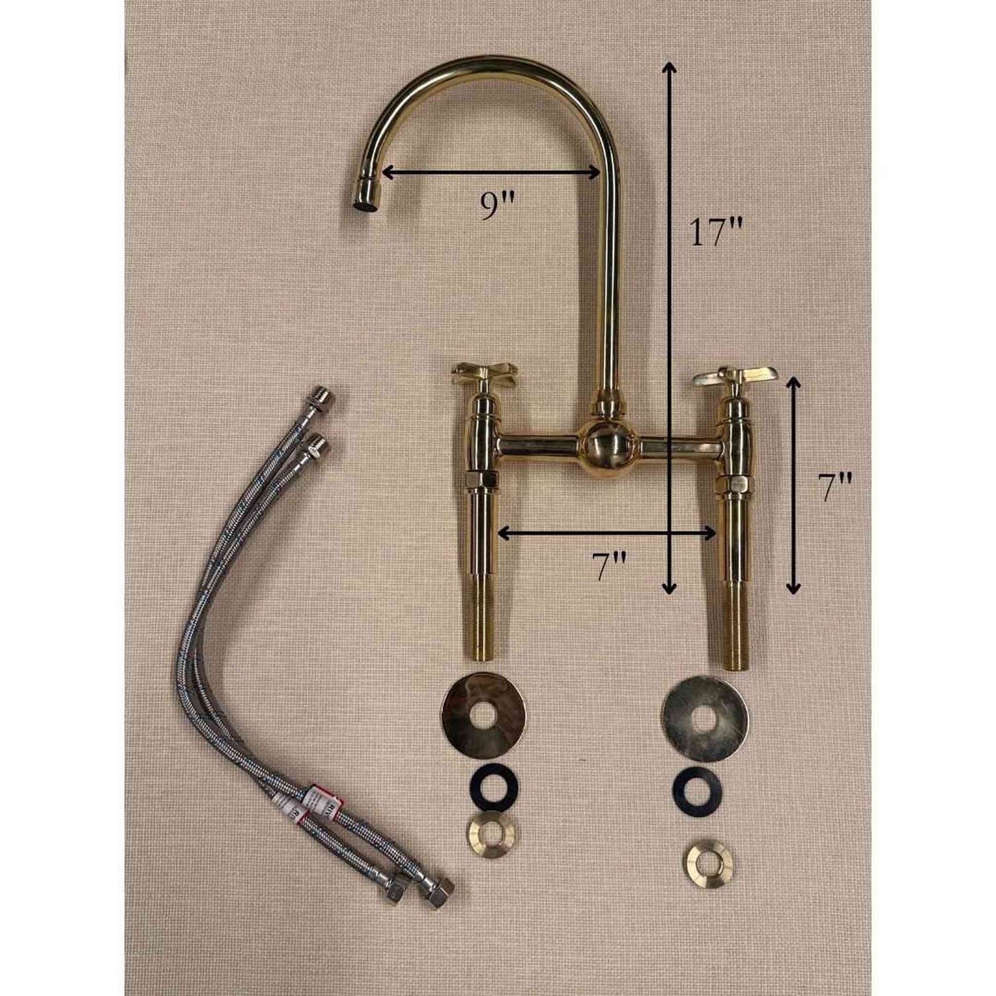 
                  
                    Antique Brass Bridge Faucet — Solid Unlacquered Brass Kitchen Faucet, 8″ Spread - Curated Home Decor
                  
                