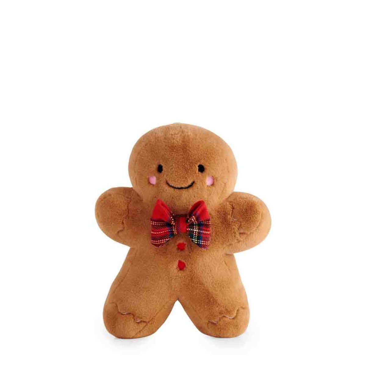 
                  
                    Gingerbread Man Pillow plush with tartan bowtie and stitched smile perfect for holiday decor and cozy cuddling
                  
                