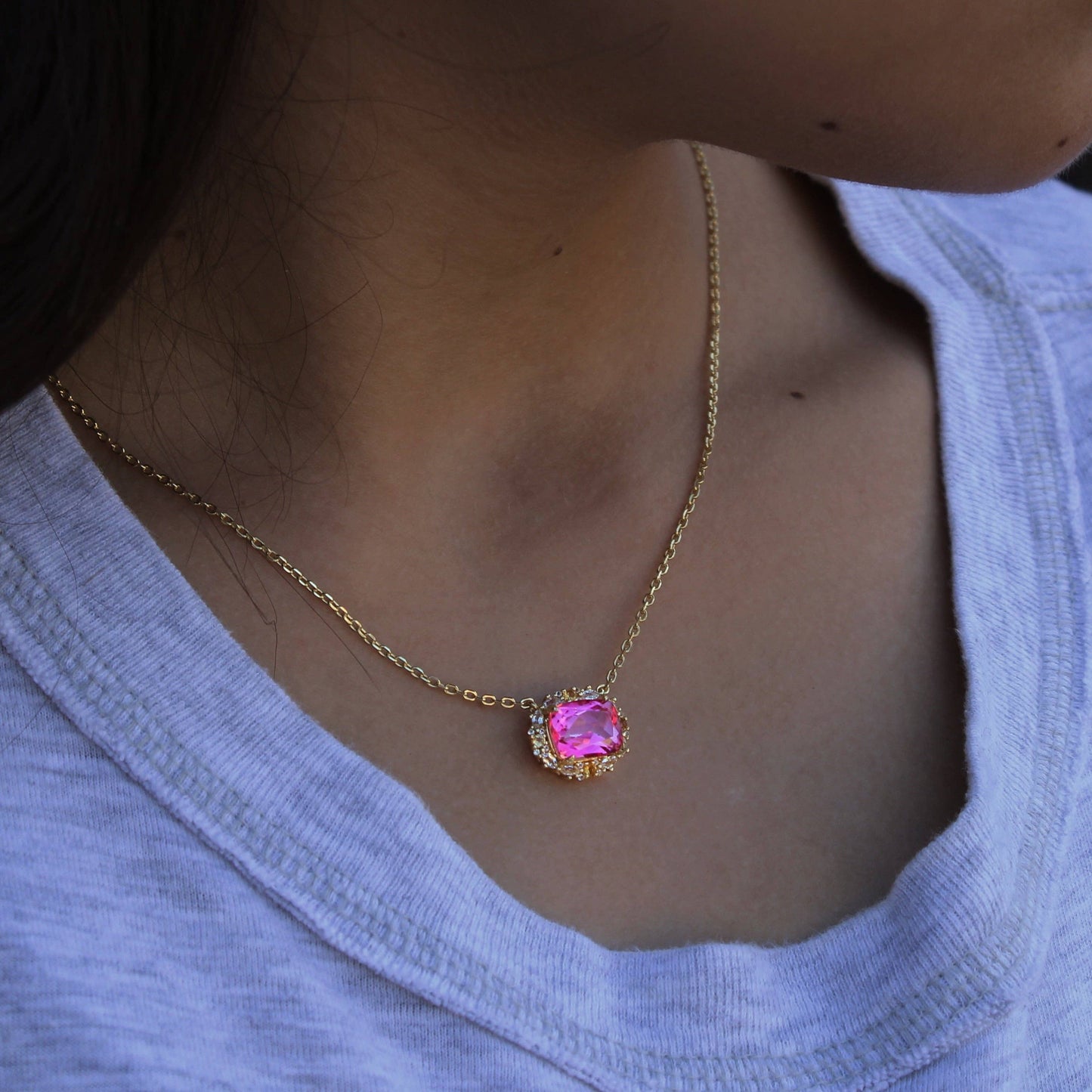 Vivian Grace Jewelry - The Poppy Necklace - Pink Topaz and Citrine: Gold - Curated Home Decor