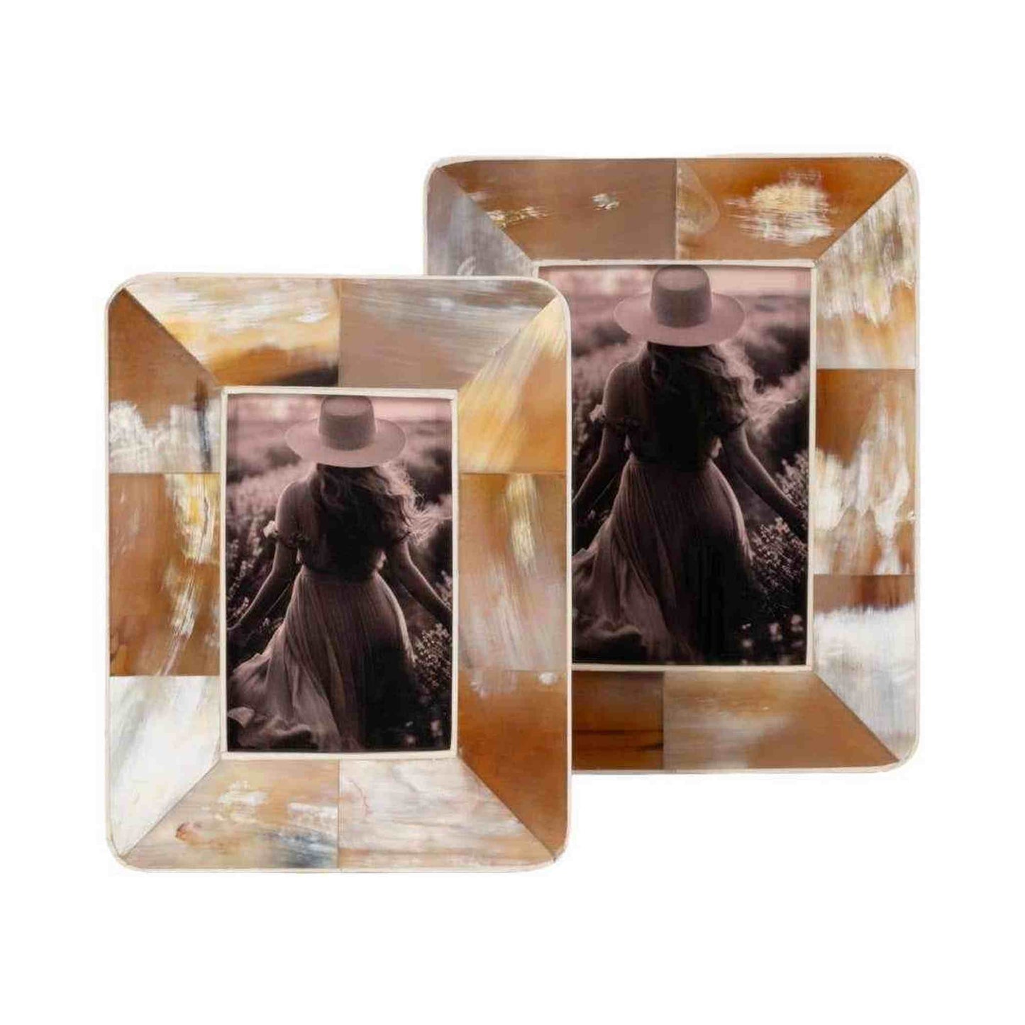 4x6 inch tan modern wooden photo frame with curved edges and horn design