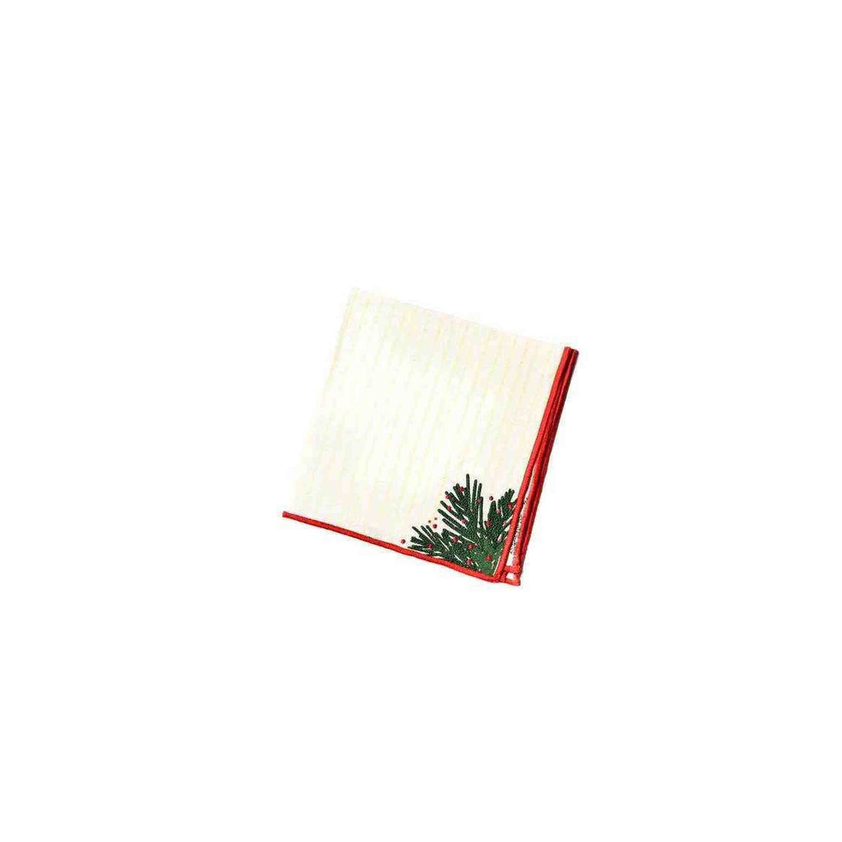 
                  
                    Set of 4 Balsam Stripes Napkins with red border and balsam berry accents, 18x18 inches, linen cotton blend
                  
                