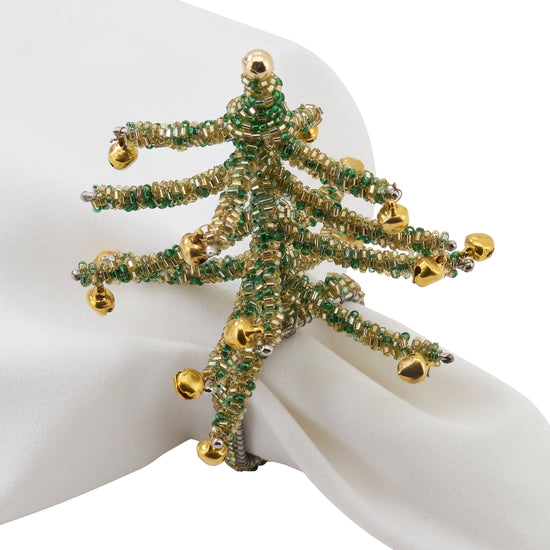 Saro Lifestyle - Beaded Christmas Tree Napkin Ring: Green - Curated Home Decor