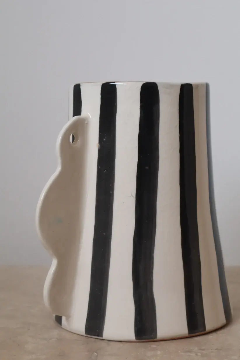 Black and White Striped Abstract Ceramic Vase - Curated Home Decor
