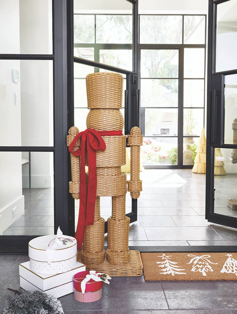 
                  
                    48-Inch All-Weather Rattan Nutcracker with Red Velvet Bow - Curated Home Decor
                  
                