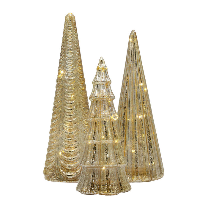 Battery-Operated Gold Mercury Trees, Set of 3
