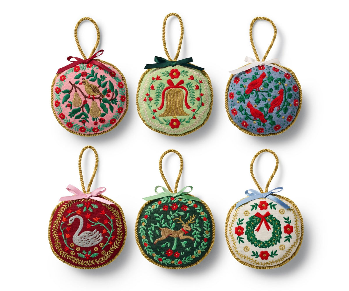 Christmastide Embroidered Ornament Set of 6 - Curated Home Decor