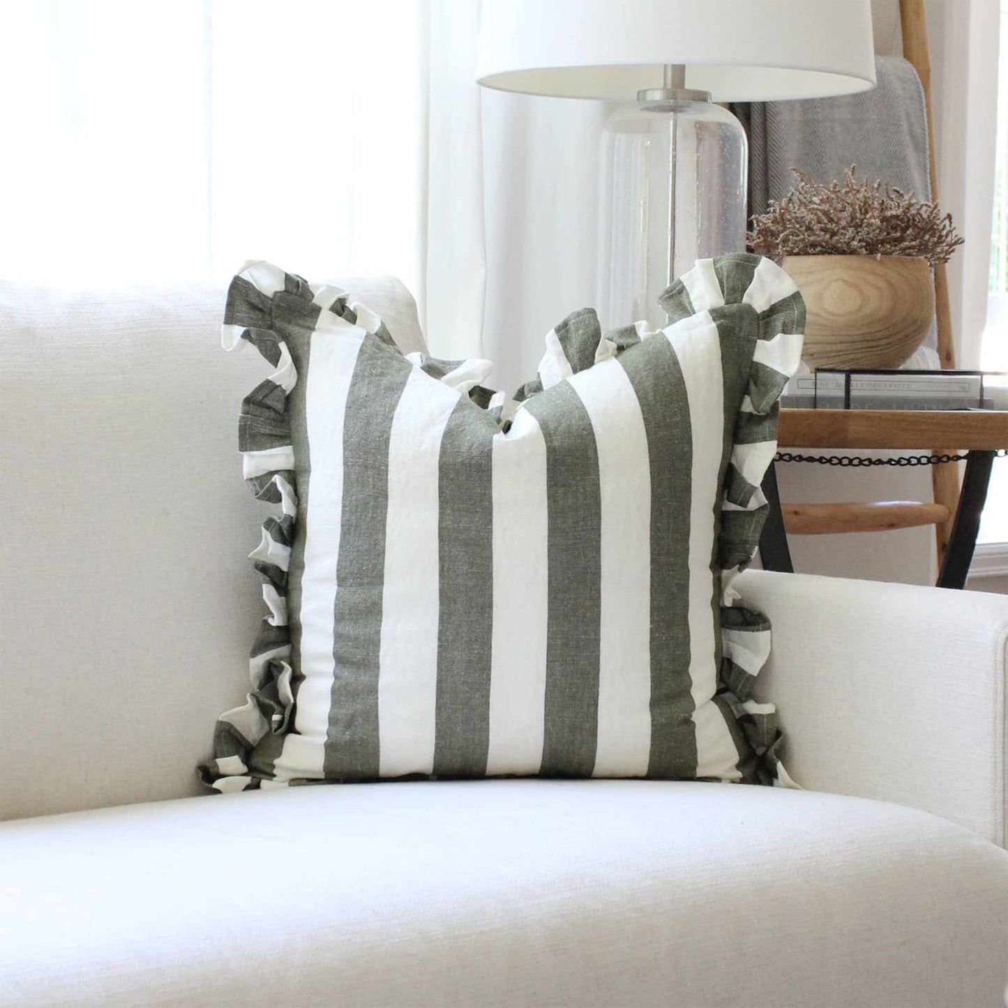 
                  
                    Green Ruffled Cabana Stripe Pillow Cover - Curated Home Decor
                  
                