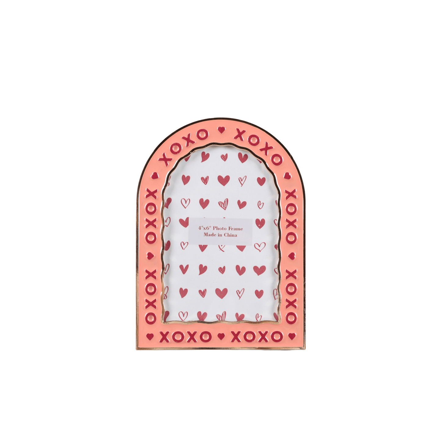4x6 XOXO Valentine metal photo frame with pink arch and red hearts