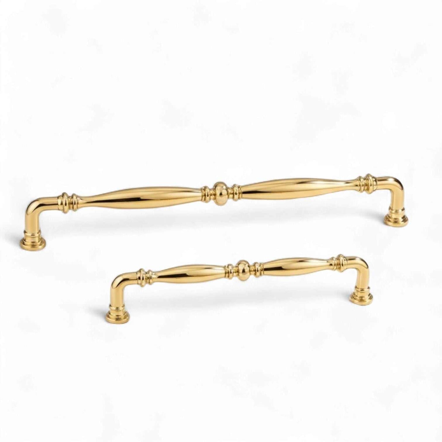 Classic brass spindle pull in polished PVD gold with ornate finial design for cabinetry