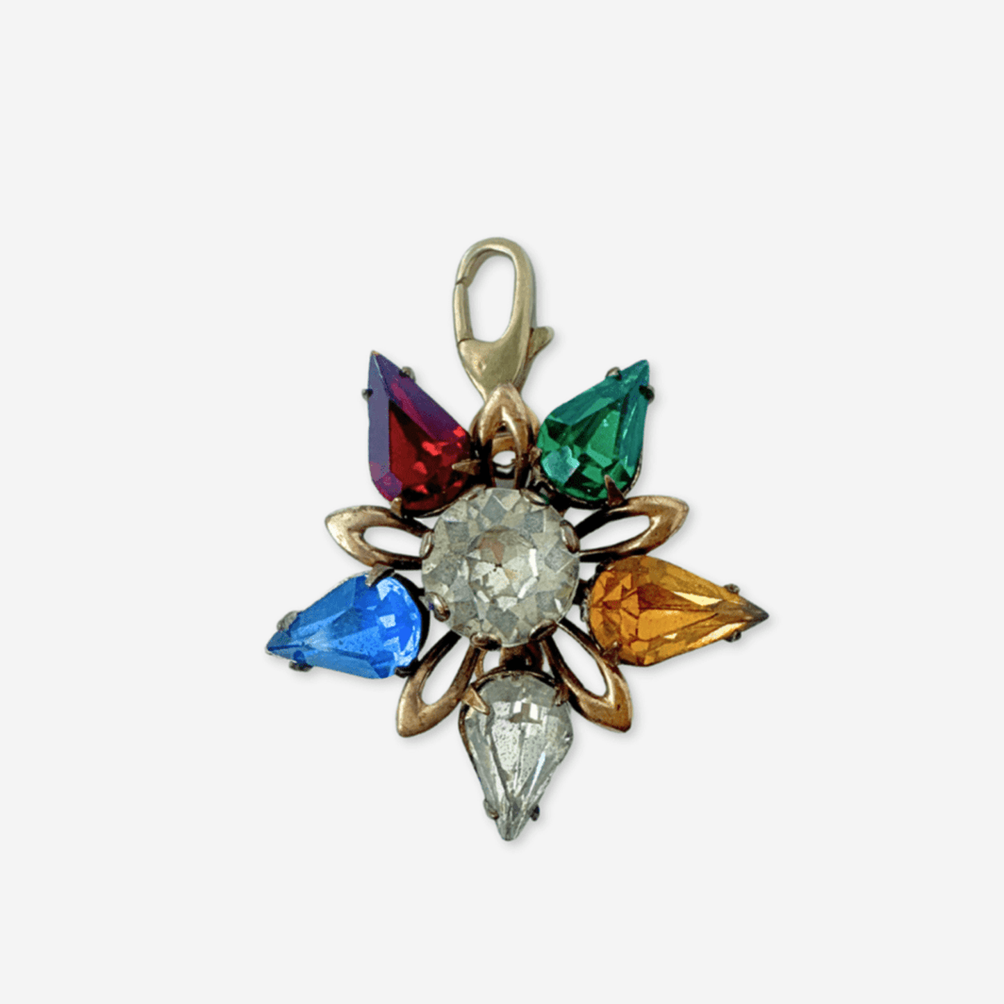Vintage multicolor rhinestone star charm with brass clasp