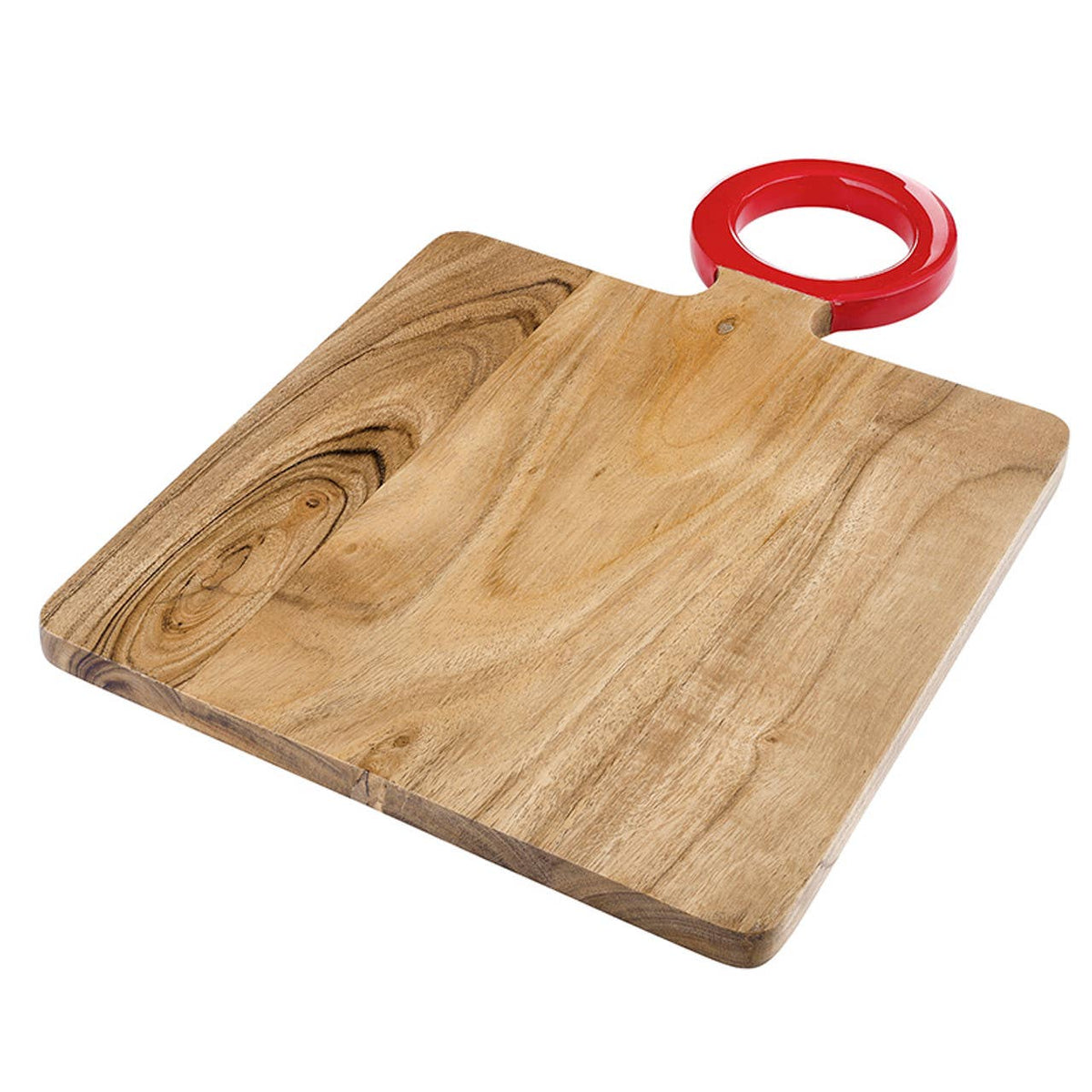 
                  
                    Small Acacia Wood Serving Board with Red Enamel Handle - Curated Home Decor
                  
                