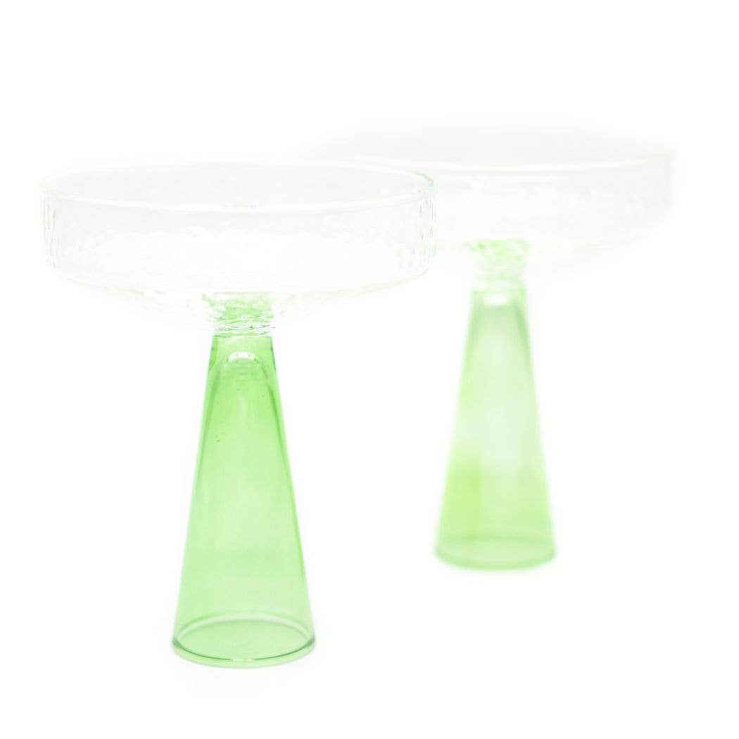 Coupe Claude, clear / green, set of 2: Glass - Curated Home Decor