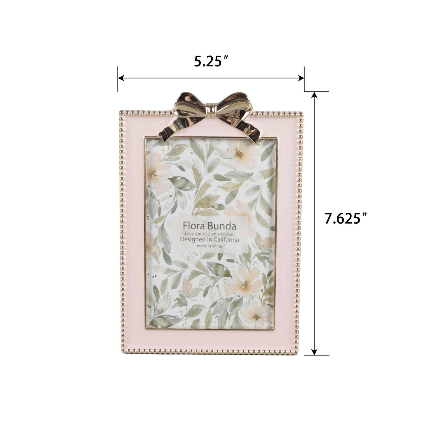 4x6 pink zinc alloy picture frame with polished bow and metallic beaded border