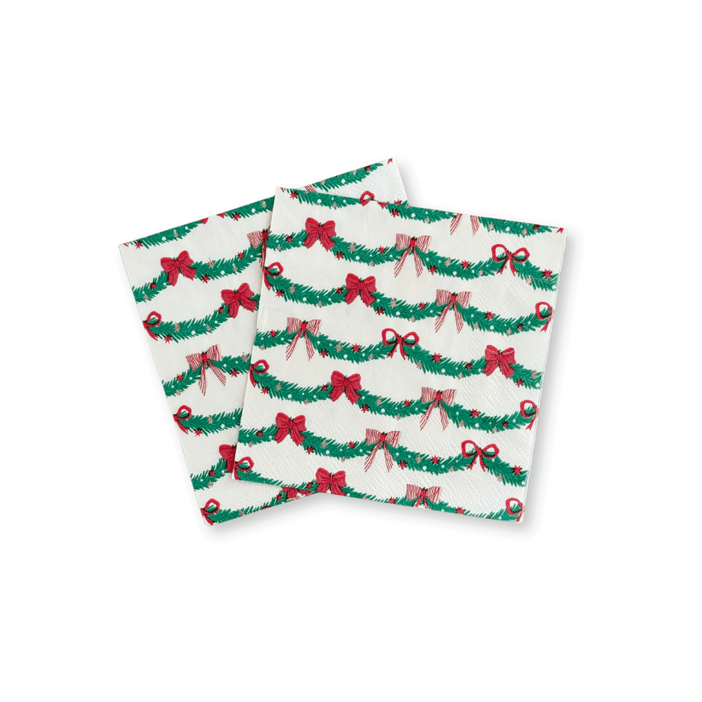 Ribbons & Cheer Gingerbread Bow Beverage Napkins with festive red and green bows and gingerbread accents, 24 count, 3-ply paper, 5x5 inches, holiday party disposable napkins