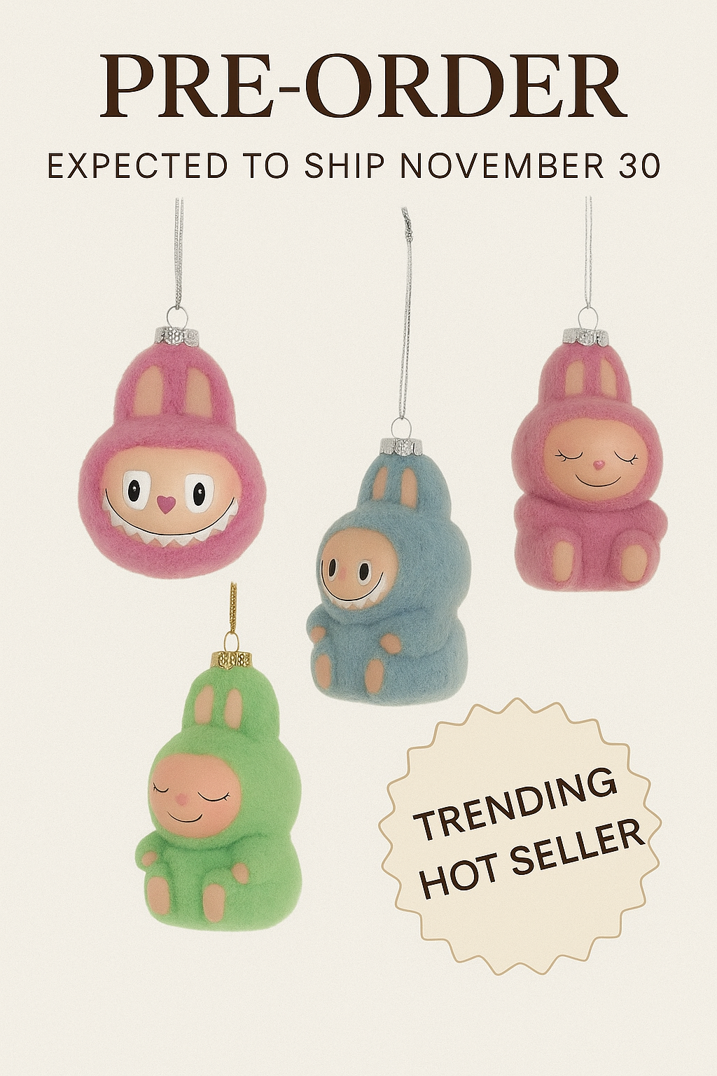 Santa's Sweet Shoppe 3-inch blue glass fuzzy monster face ornament for holiday décor