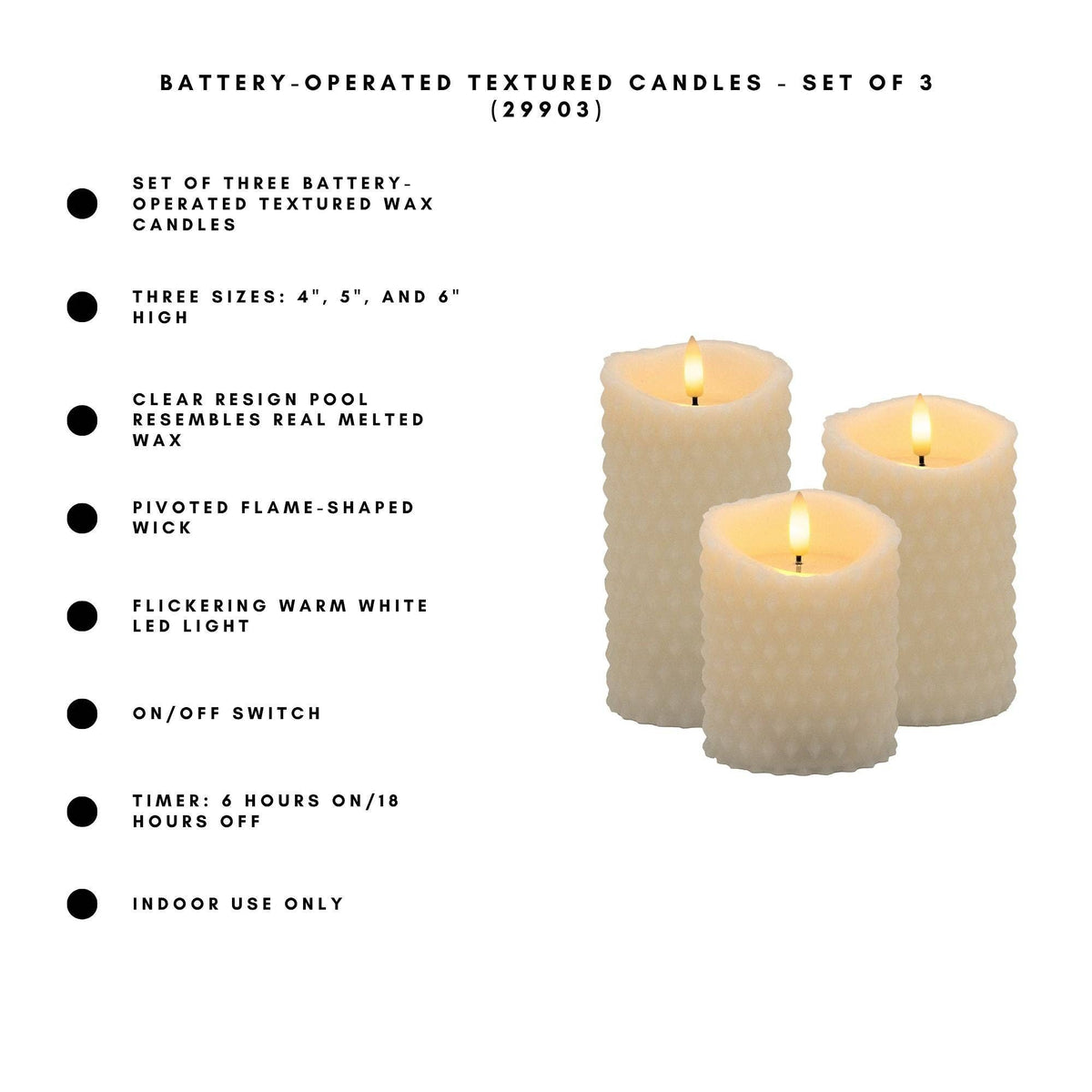 
                  
                    Battery-Operated Textured Candles, Set of 3 - Curated Home Decor
                  
                