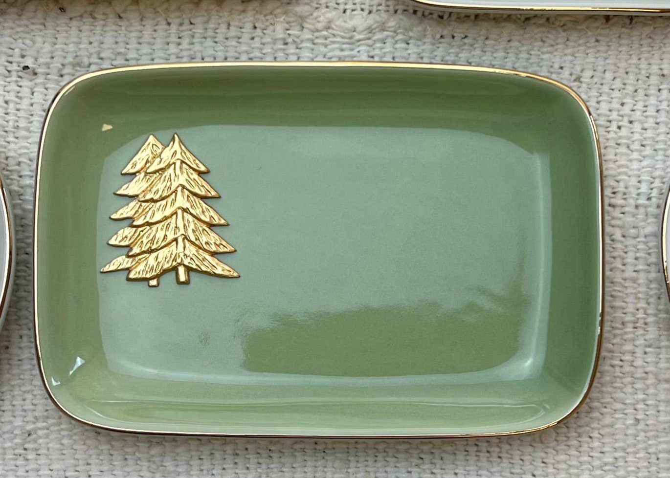 Christmas Gold Accent Dish: Green Gold Christmas Trees - Curated Home Decor