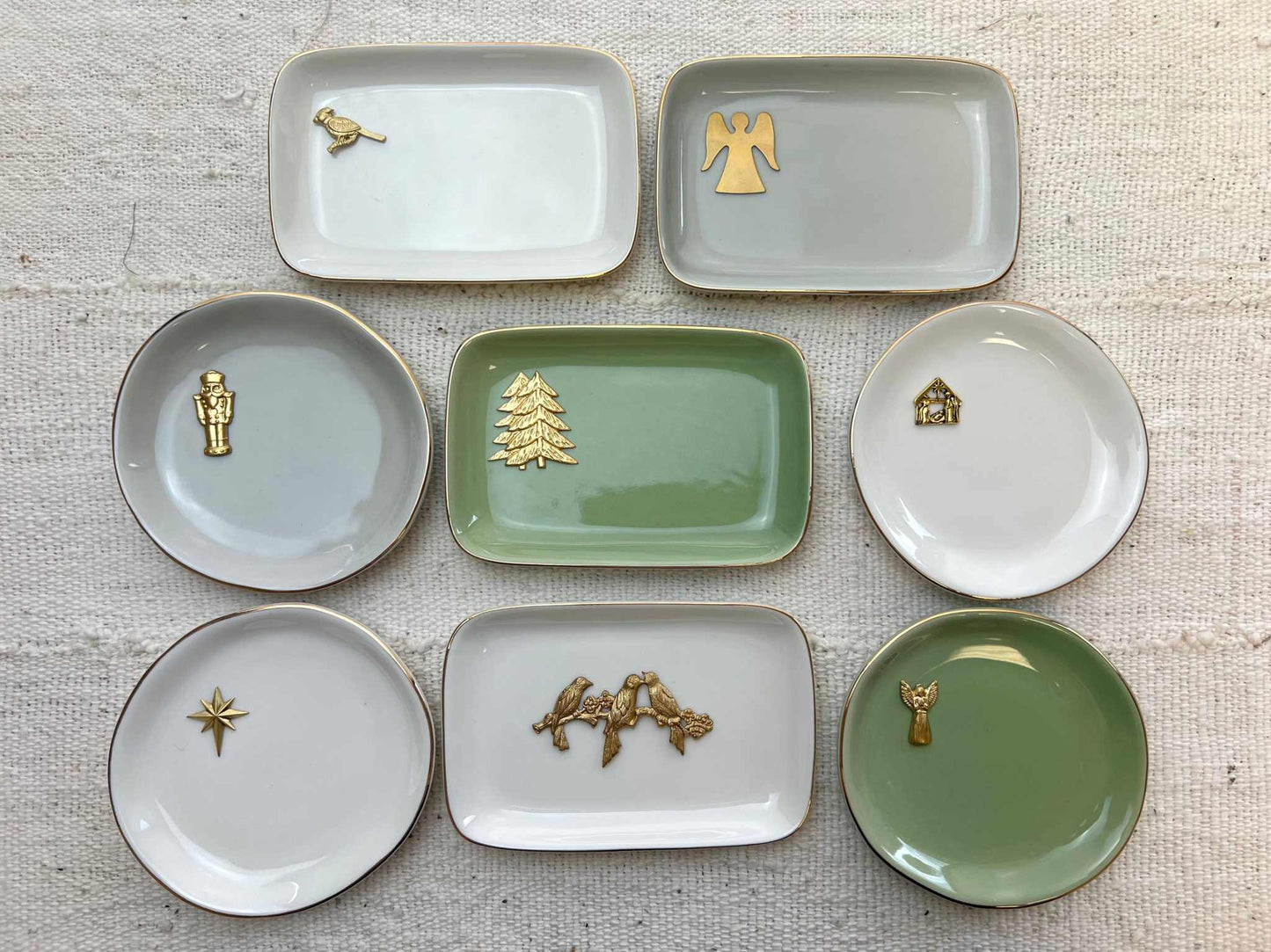 Christmas round gold accent dish grey with angel trinket dish 4-inch diameter