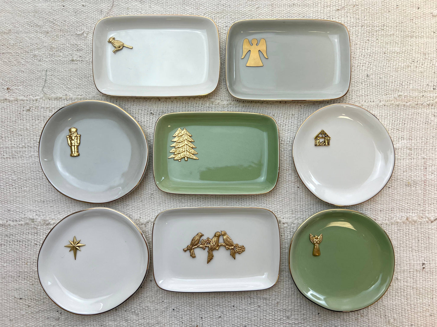 Christmas Round Gold Accent Dish: Grey with Angel - Curated Home Decor