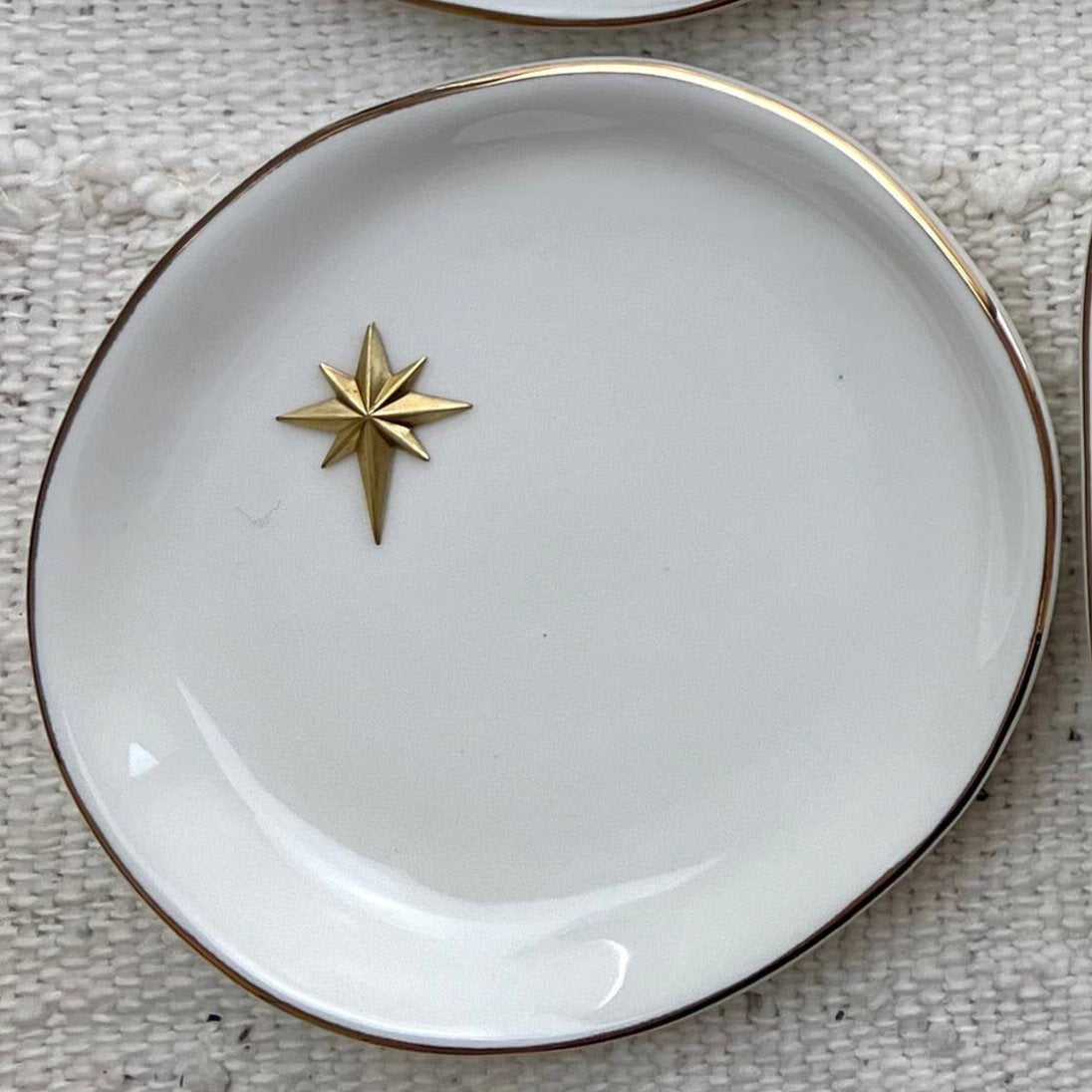 Grey Christmas round dish with gold Christmas star trinket holder