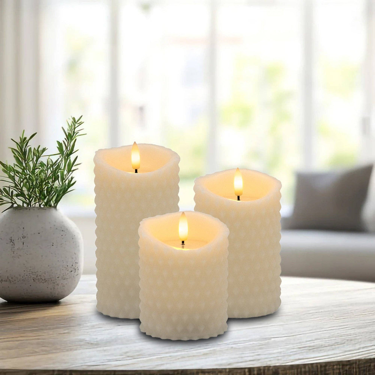 
                  
                    Battery-Operated Textured Candles, Set of 3 - Curated Home Decor
                  
                