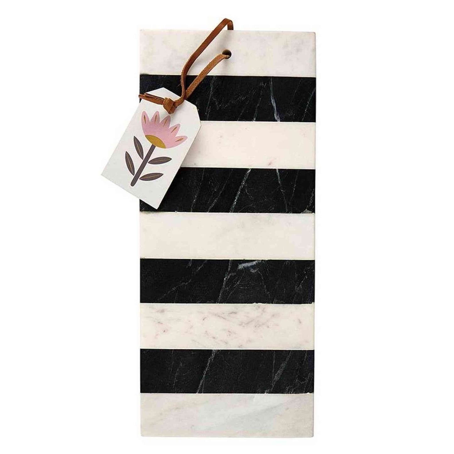 Black Stripe Marble Board with black and white stripes and leather hanging tie