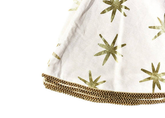 Gold Stars Tree Skirt with Beaded Trim