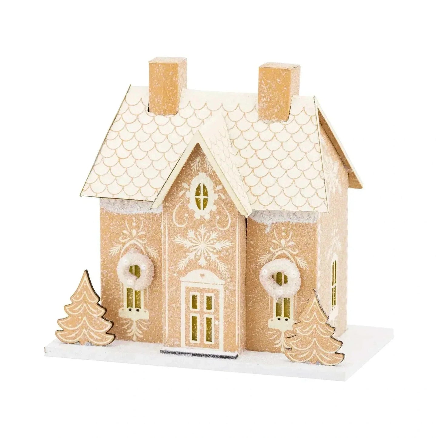 Christmas Gingerbread House decoration with battery-powered light and glitter accents