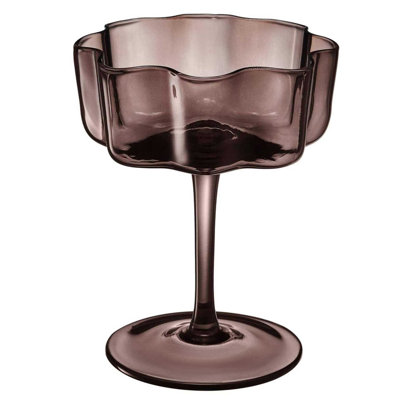 Set of 4 Venus Brown Flower Wave Coupe Glasses with vintage floral silhouette for cocktails