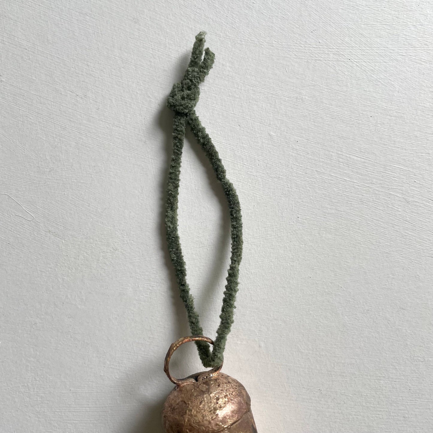 fort & field - 1 3/4" rounded tin brass bell holiday Christmas ornament: Hunter green suede like cord - Curated Home Decor