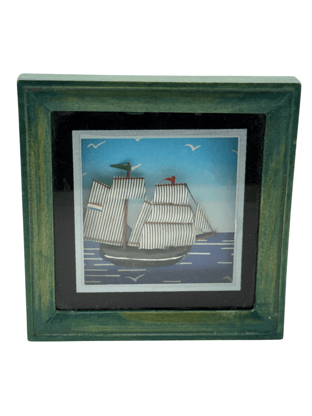 Vintage Folk Sailing Ship Diorama Shadowbox - Curated Home Decor
