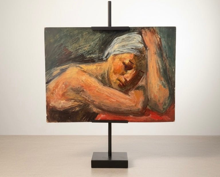 Vintage Mid - Century Figurative Oil Painting on Board | Woman in Thought - Curated Home Decor