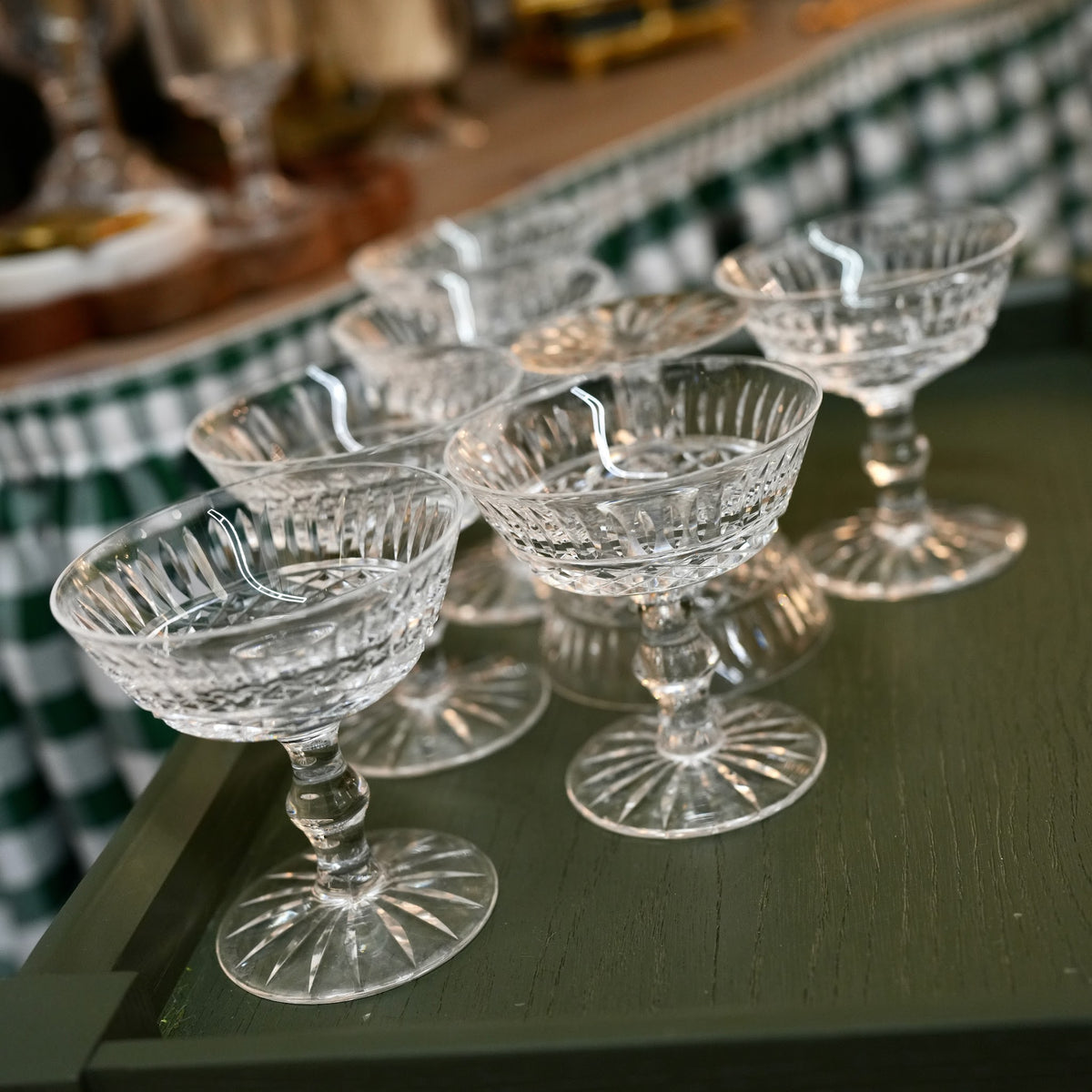 Vintage Cut Crystal Champagne Coupes — Set of 7 - Curated Home Decor