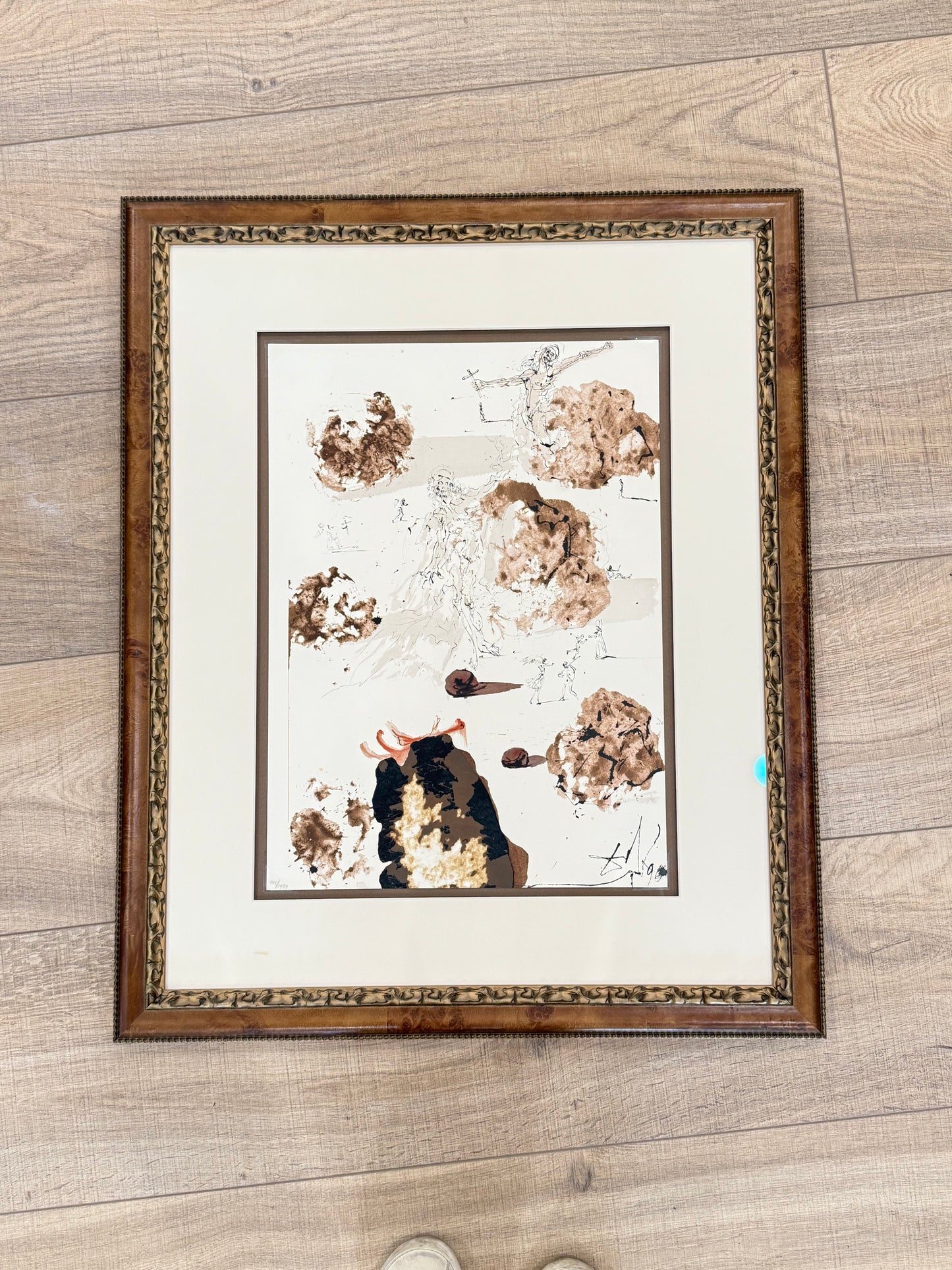 Signed Salvador Dalí Lithograph – Burlwood & Antique Gold Frame (29” L x 24” W x 2.5” D) - Curated Home Decor