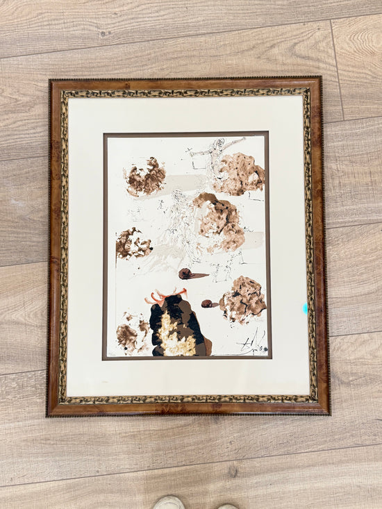 Signed Salvador Dalí Lithograph – Burlwood & Antique Gold Frame (29” L x 24” W x 2.5” D) - Curated Home Decor