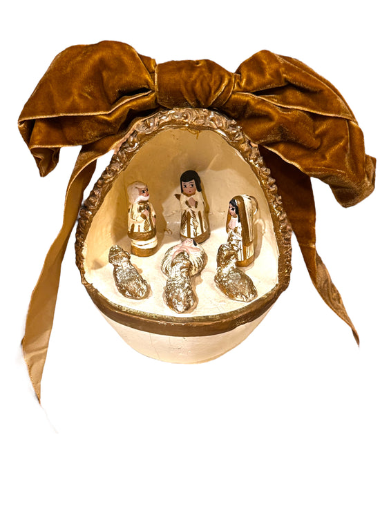 Vintage Folk Art Nativity egg-shaped diorama. - Curated Home Decor