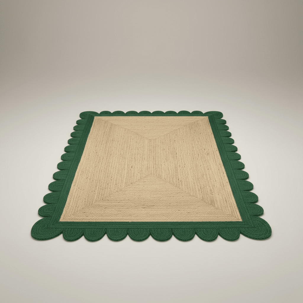 
                  
                    Scalloped Green Border Braided Jute Rug – 5’ x 8’ - Curated Home Decor
                  
                
