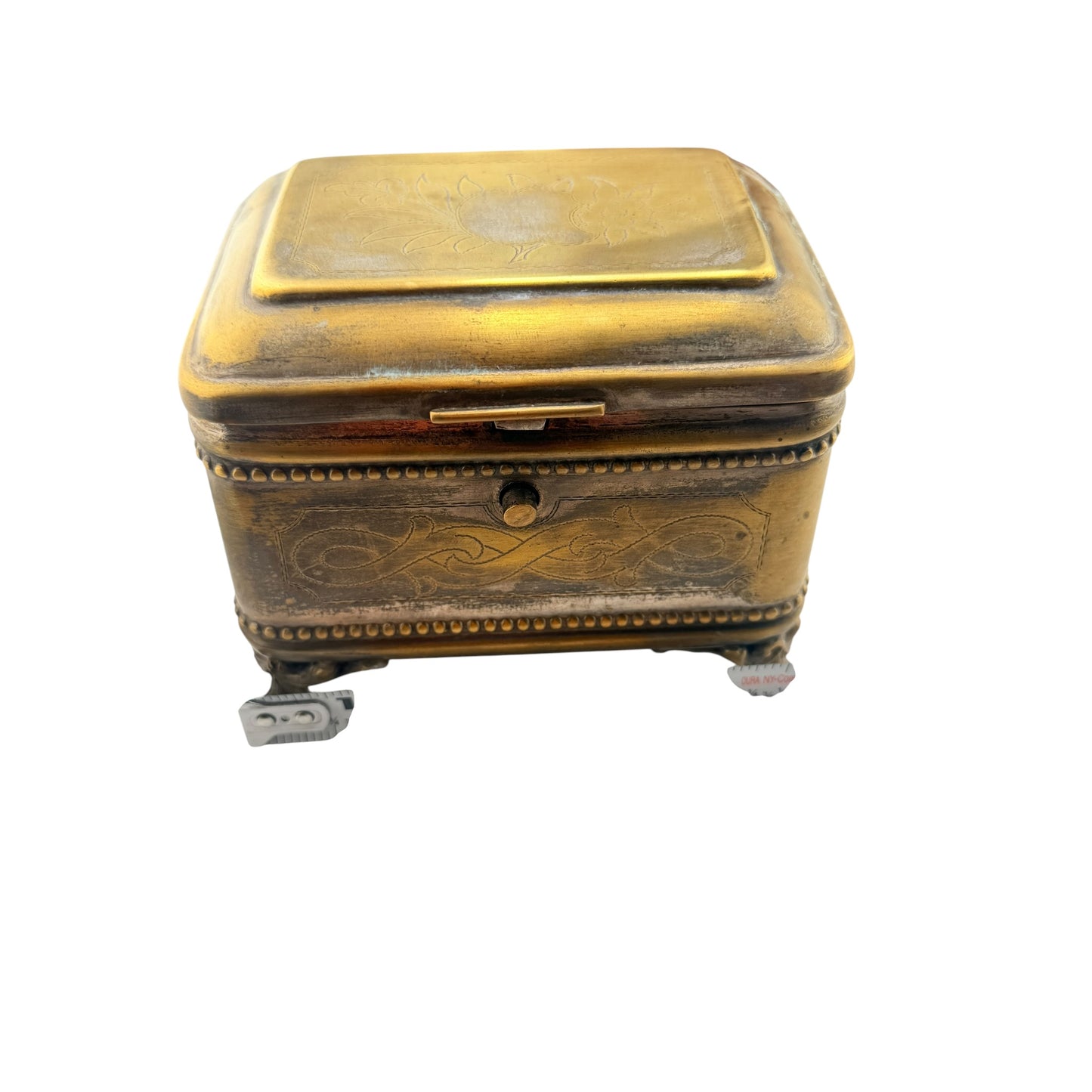 
                  
                    Vintage Brass Engraved Jewelry Casket with Claw Feet - Curated Home Decor
                  
                