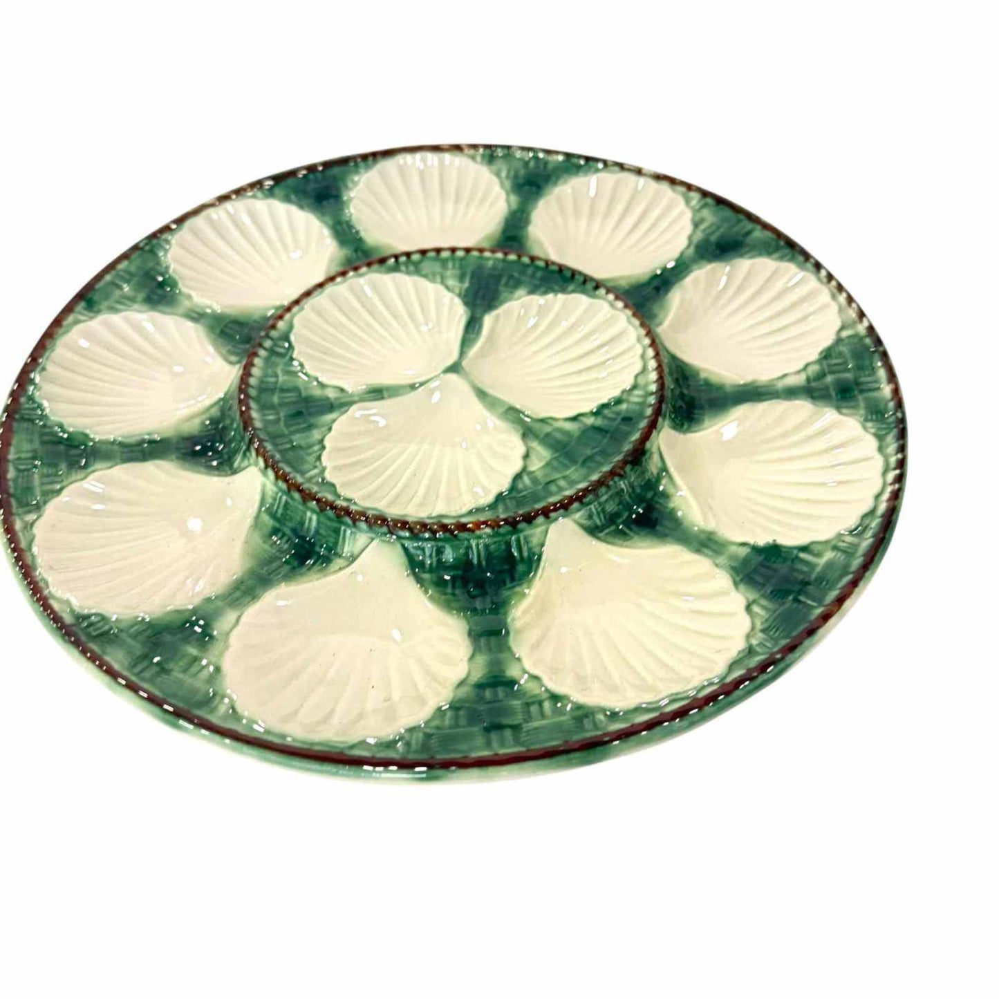 
                  
                    Large French Green Majolica Oyster Serving Plate – Stamped Longchamp, 13” - Curated Home Decor
                  
                
