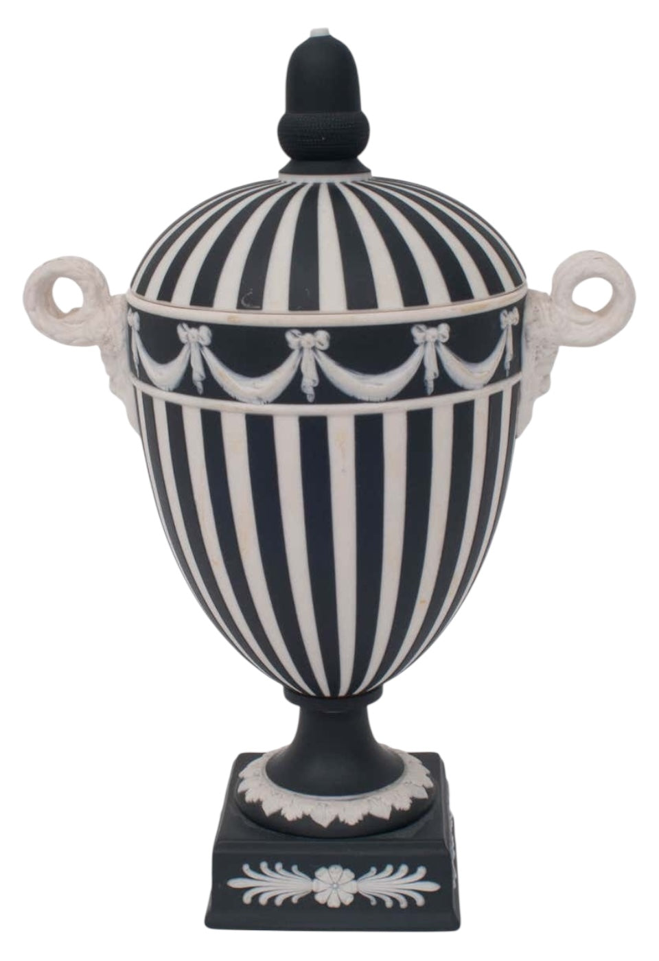 Vintage Wedgwood Petite Covered Urn – Black & White Jasperware – Classical Neoclassical Design - Curated Home Decor