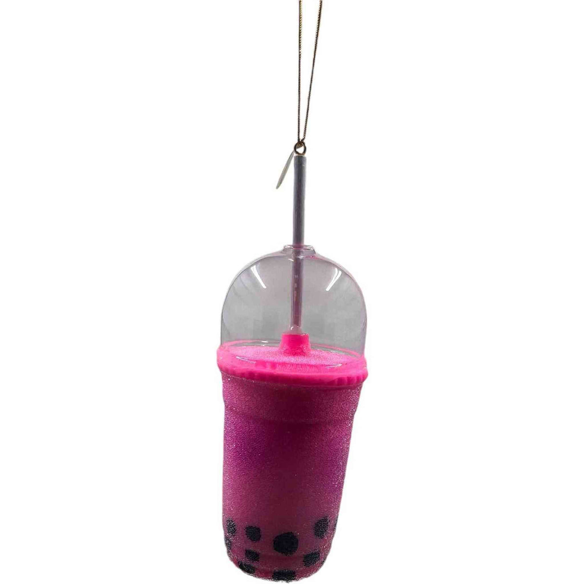 
                  
                    Pink boba tea ornament with straw and black tapioca pearls hanging decoration
                  
                