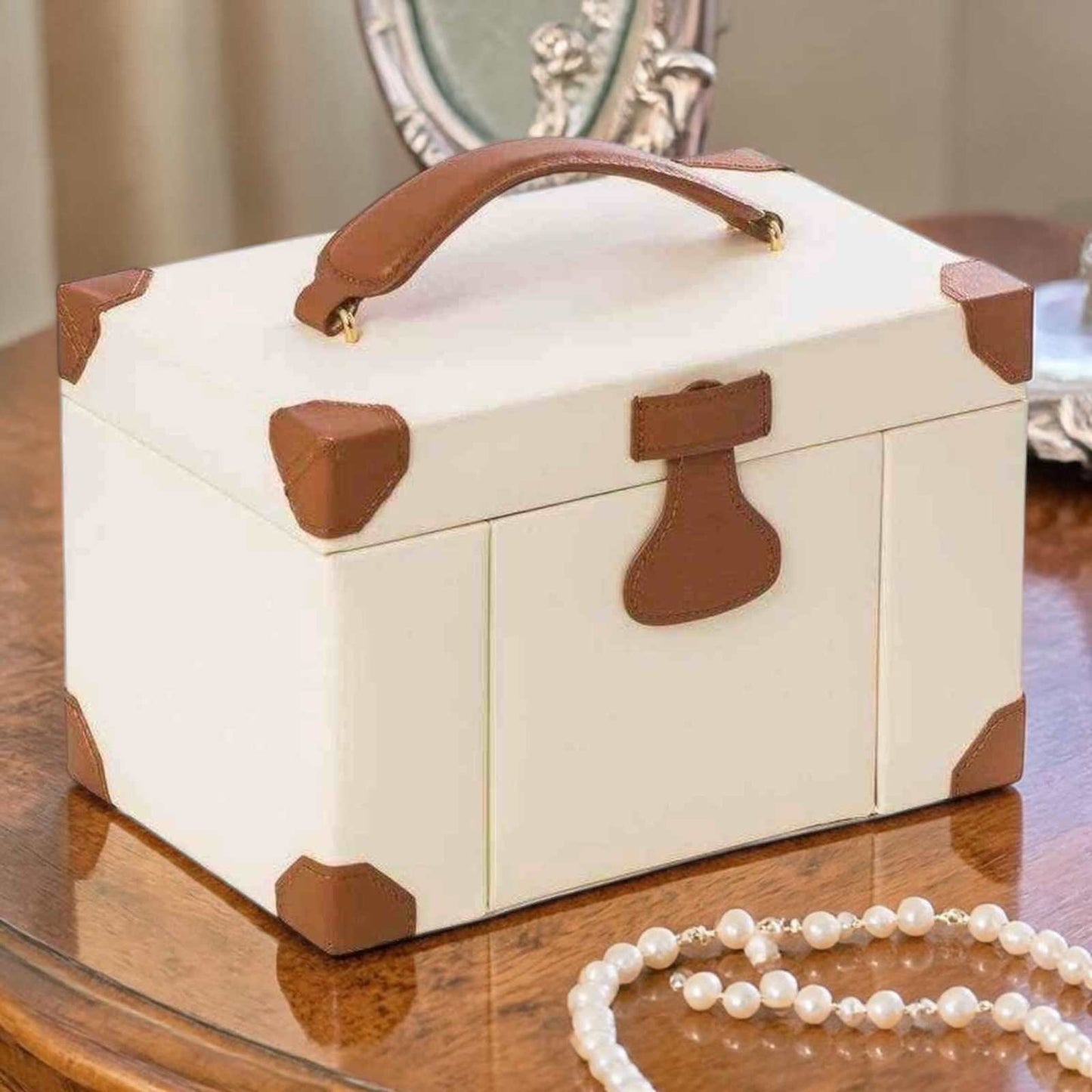 Ivory Leather Jewelry Box - Curated Home Decor