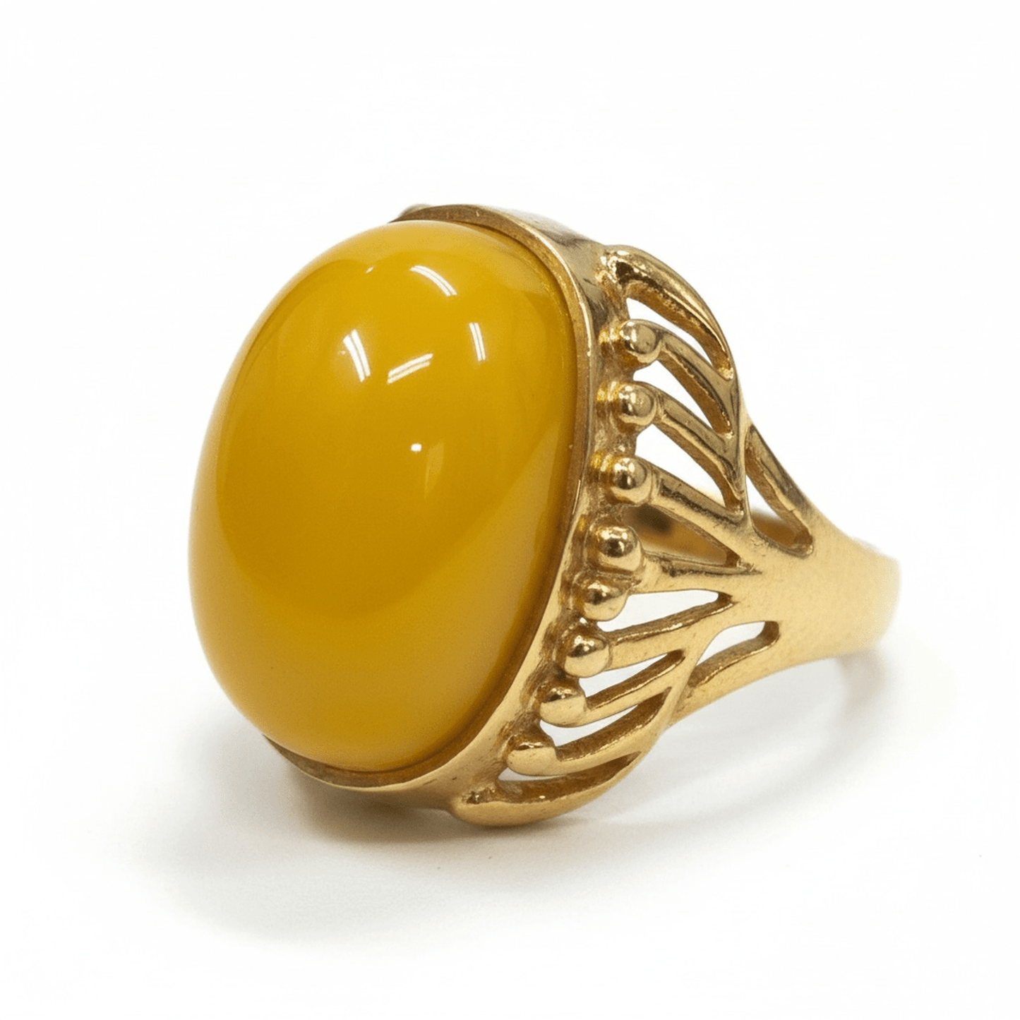 
                  
                    Vintage 14K Gold Amber Cabochon Statement Ring size 7.5 - Curated Home Decor
                  
                