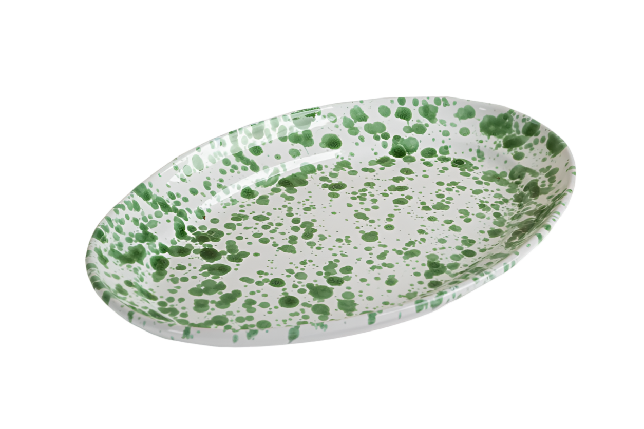 Green/White Speckled Oval Platter - Curated Home Decor