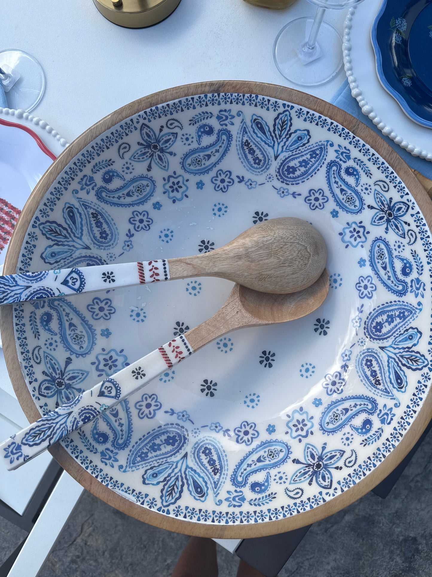 Americana Salad Bowl w/Servers - Curated Home Decor