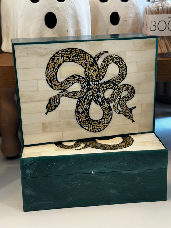 Resin Base, Bone Lid Box with Snake Motif - Curated Home Decor