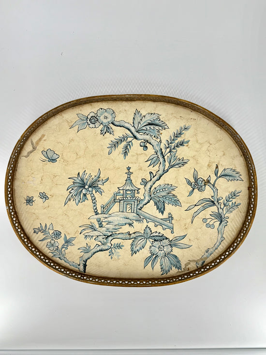 Vintage Chinoiserie Oval Brass Tray