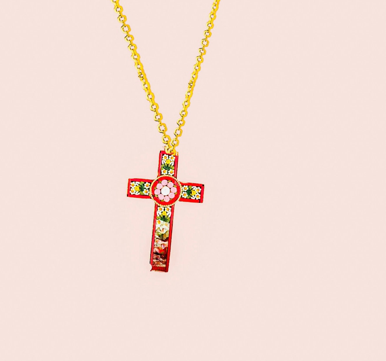 Vintage Italian Micro Mosaic Cross Pendant